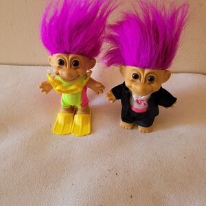 VINTAGE RUSS Pink Hair Scuba Diver & Tuxedo Troll Doll 1990’s Great Condition